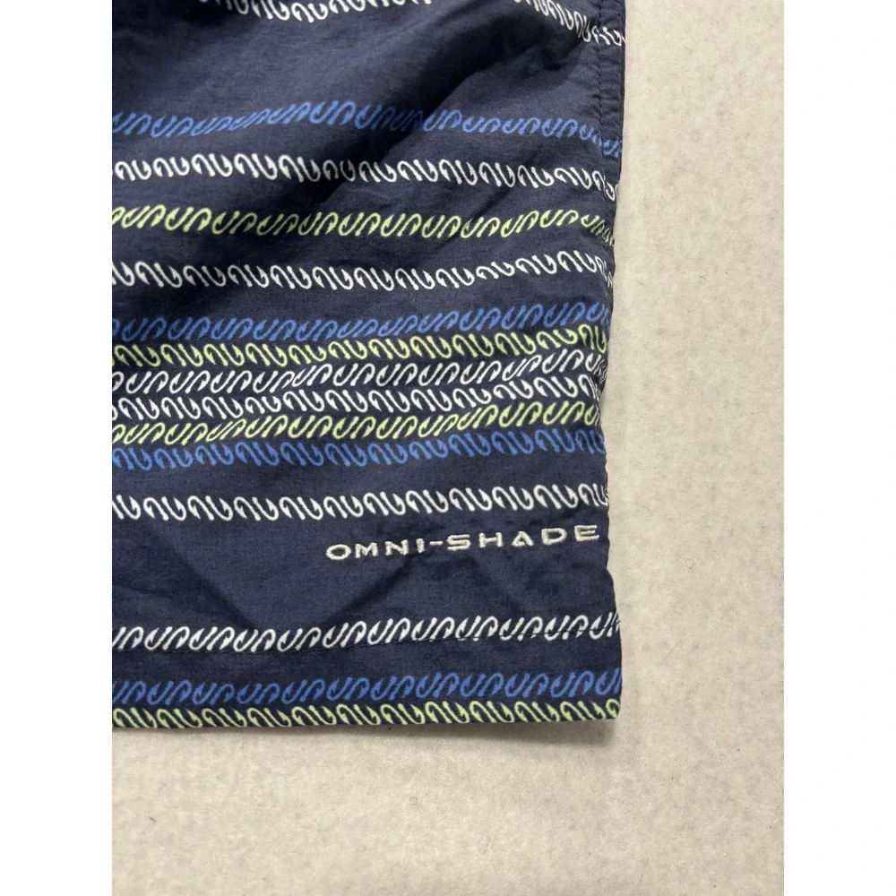 Columbia PFG Omni-Shade Swim Shorts Mens Medium Blue Stripe Fishing Lined